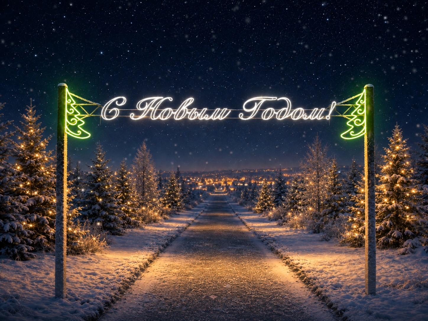 Inscripție LED: С Новым Годом!